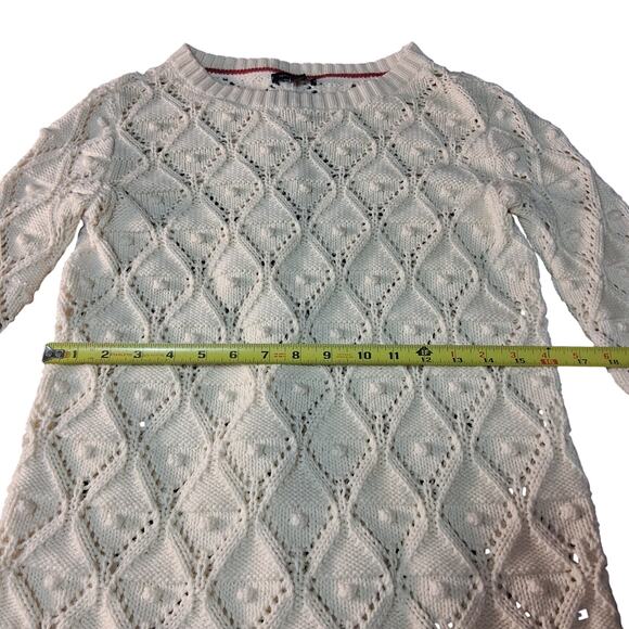 Tommy Hilfiger White Knit Sweater Light Academia Size Small Diamond Pattern - Picture 8 of 10